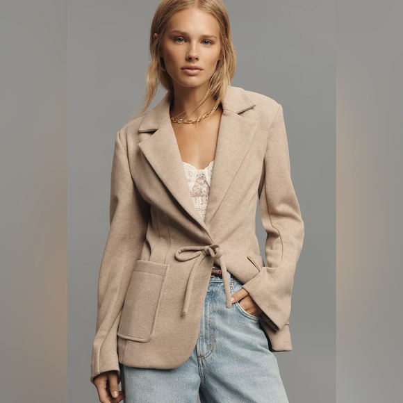 Avec Les Filles Jackets & Blazers - Anthropologie Avec Les Filles Tan Taupe Bow Fitted Blazer Jacket XS Extra Small